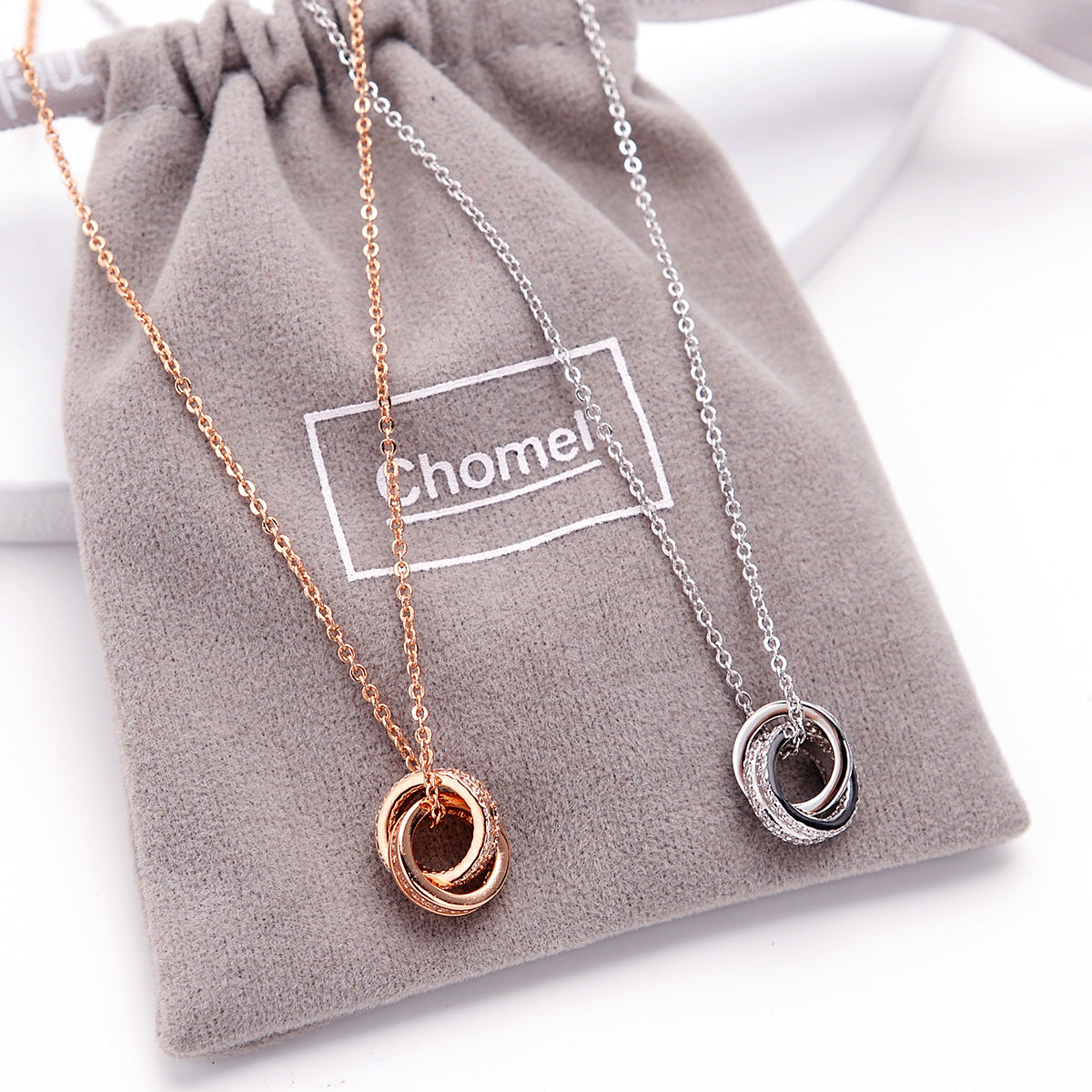Chomel S925 Silver Twin Circle Necklace